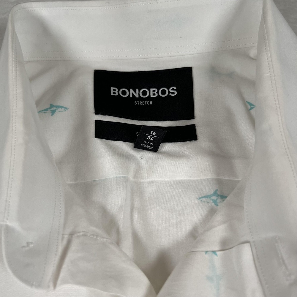 Bonobos Shirt Mens 16 34 White Shark‎ Print Stretch Slim Fit Long Sleeve Dress - Picture 3 of 8